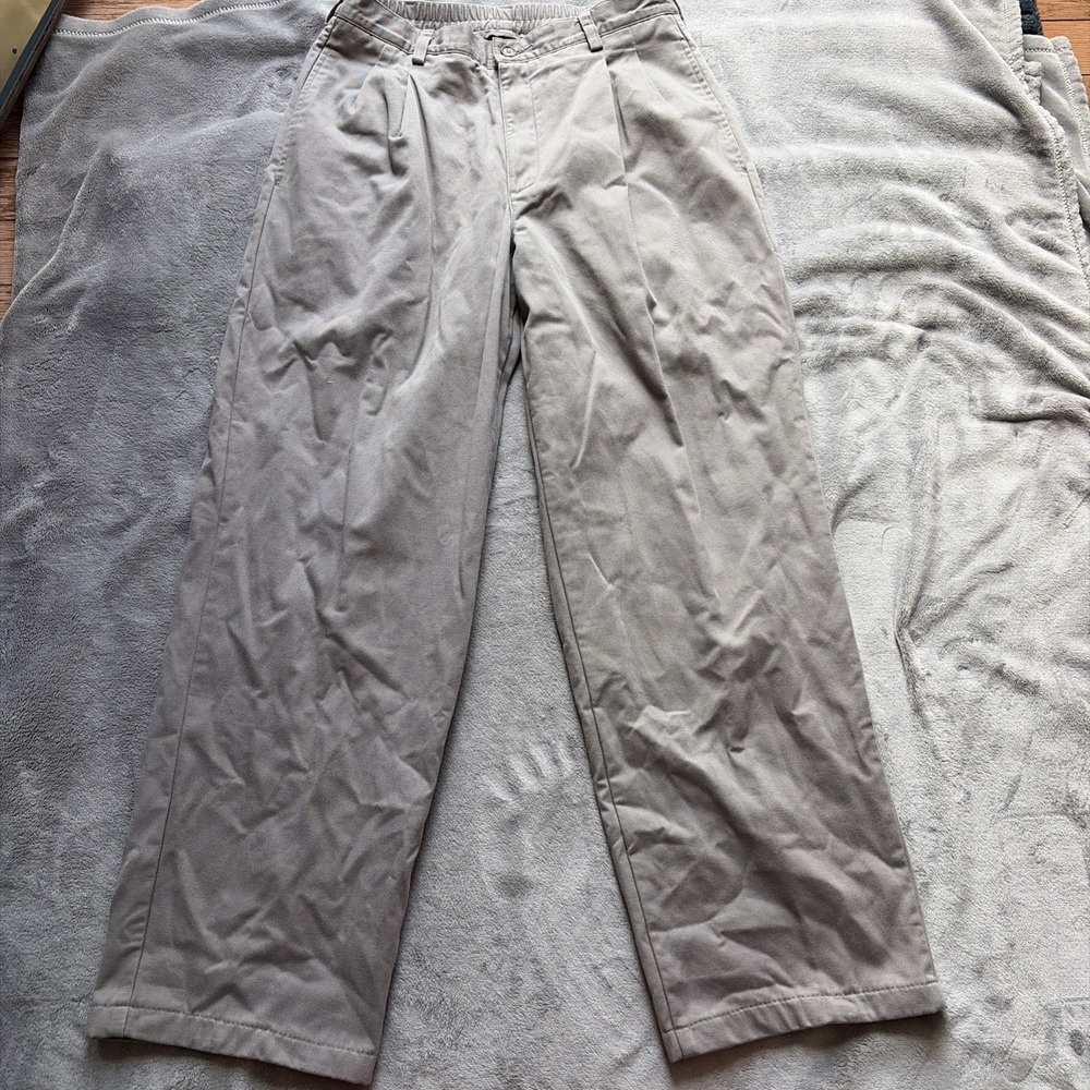 L.L. Bean Double L Comfort Waist Pants Mens 31x30 Beige Khaki Flannel Lined